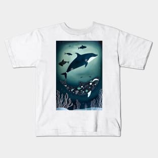 Orcas in the Deep Ocean - Inuit Art Kids T-Shirt